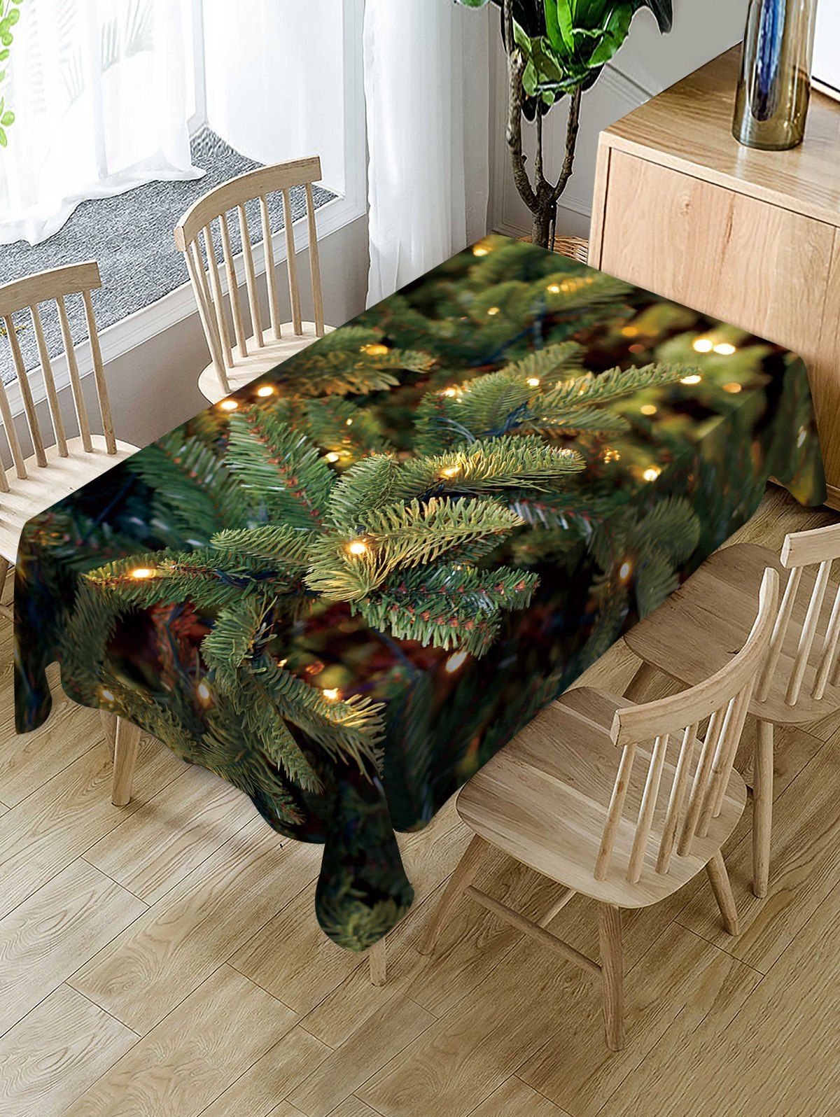 

Christmas Leaf Fabric Waterproof Table Cloth, Jungle green