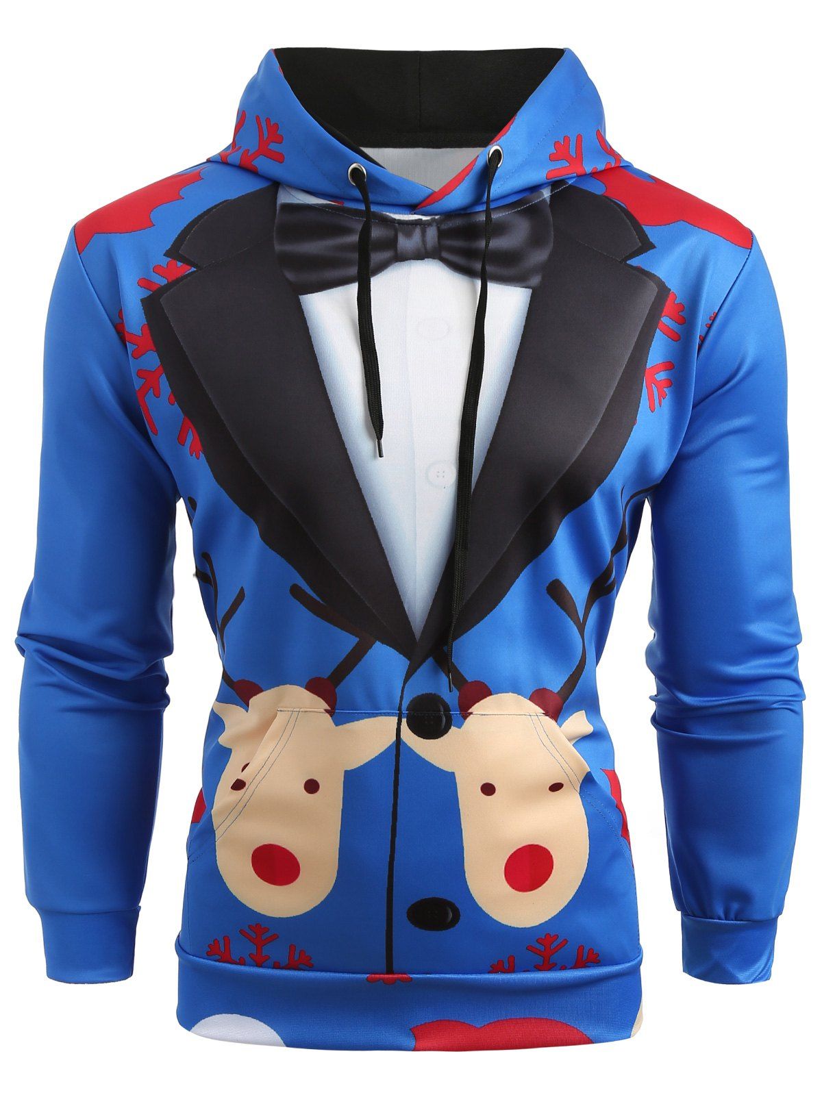 Christmas Faux Suit Print Pullover Hoodie - COBALT BLUE L