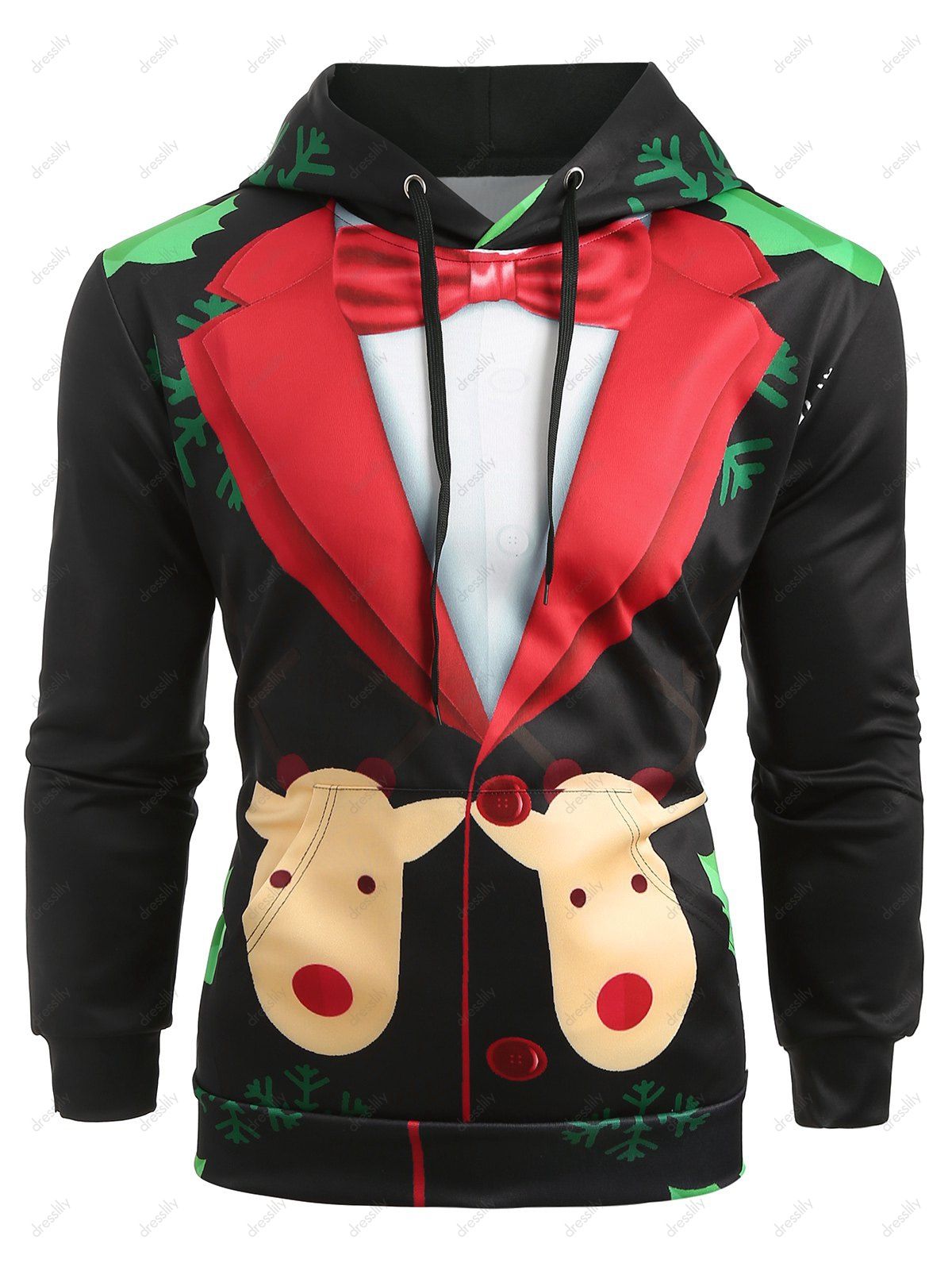 Christmas Faux Suit Print Pullover Hoodie - BLACK 2XL