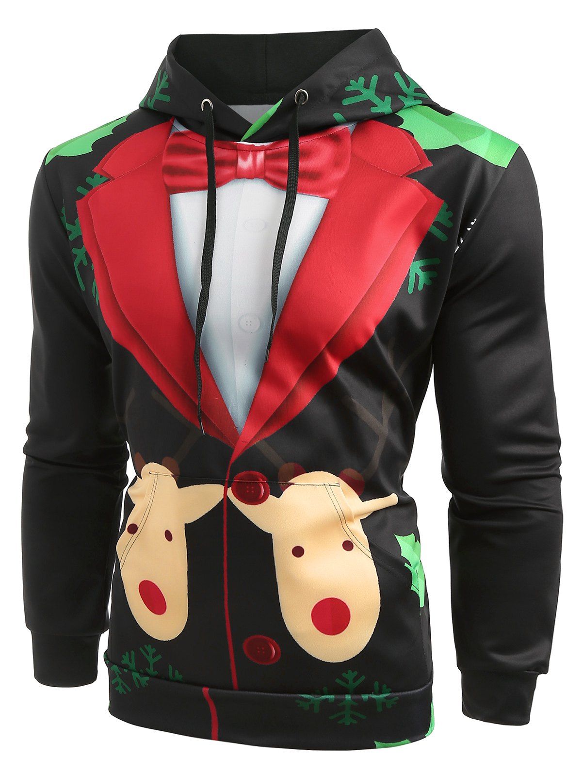 Christmas Faux Suit Print Pullover Hoodie - BLACK M