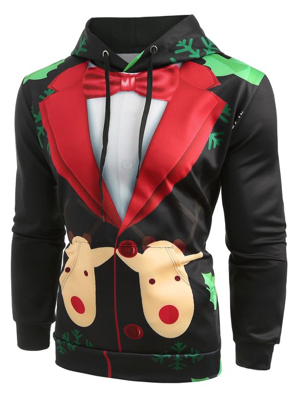 Sweat-Shirt à Capuche Pullover avec Imprimé Faux-Costume de Noël - Noir XL