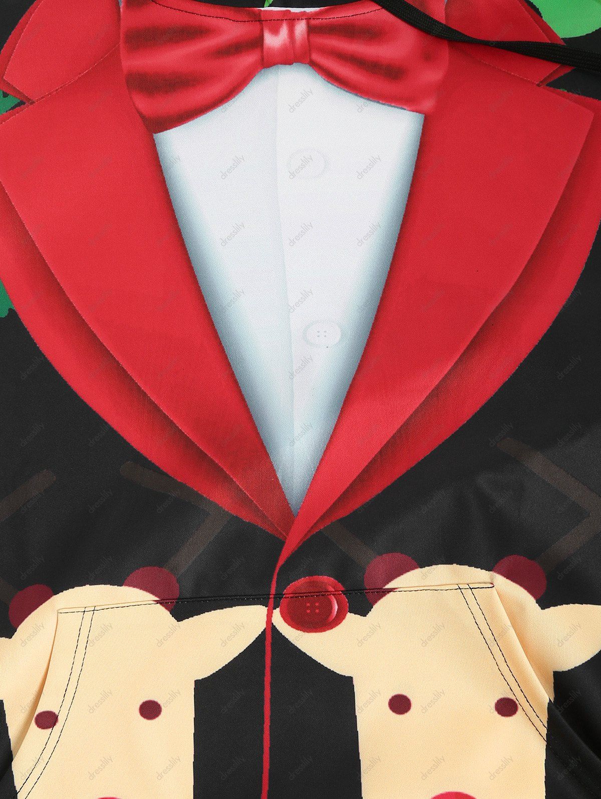 Christmas Faux Suit Print Pullover Hoodie - BLACK 2XL