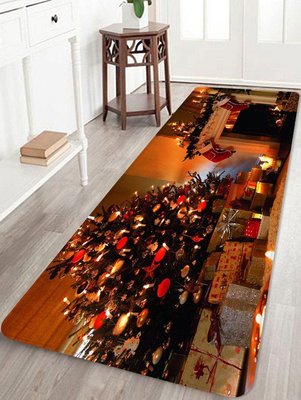

Christmas Tree Star Gift Printed Non-slip Area Rug, Dark goldenrod
