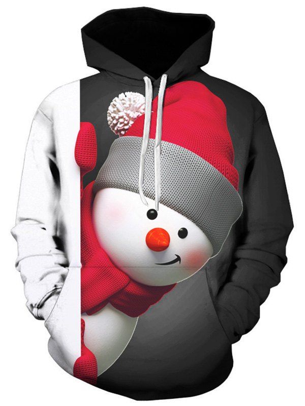 Snowman 3D Print Kangaroo Pocket Christmas Hoodie - BLACK L
