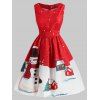 Christmas Snowman Print Vintage Dress - RED S