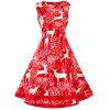 Robe Vintage Cerf de Noël Imprimé - Rouge 2XL