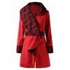 Lace Panel Cascading Ruffled Wool Coat - RED 2XL