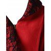 Lace Panel Cascading Ruffled Wool Coat - RED 2XL
