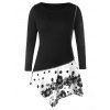 T-shirt Panneau Fleuri Imprimé de Grande Taille à Pois - Noir 4X