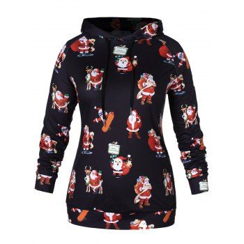 

Plus Size Santa Claus Print Christmas Hoodie, Black