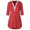T-shirt Bicolore avec Bouton de Grande Taille à Manches Longues - Rouge L