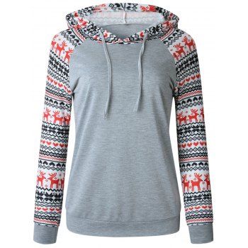 

Drawstring Christmas Printed Hoodie, Light gray