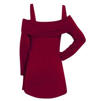 

Plus Size Cold Shoulder Applique Plain T-shirt, Red wine