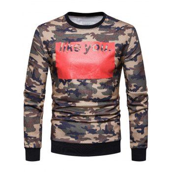 

Color Block Letter Printed Camouflage Sweatshirt, Wood