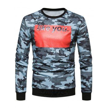 

Color Block Letter Printed Camouflage Sweatshirt, Blue koi