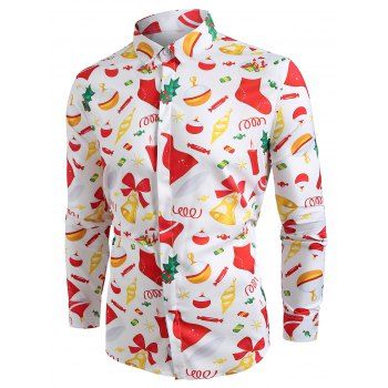 

Christmas Elements Print Long Sleeve Shirt, White
