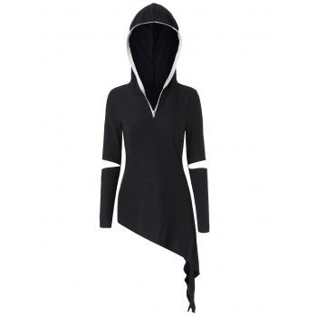 

Asymmetrical Cut Out Zip Embellish Punk Hoodie, Black