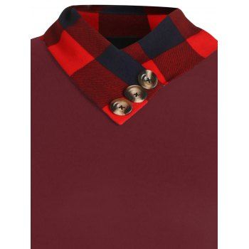 

Plus Size Long Sleeve Plaid Panel T-shirt, Red wine