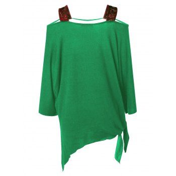 

Plus Size Christmas Santa Claus Print Asymmetrical T-shirt, Shamrock green