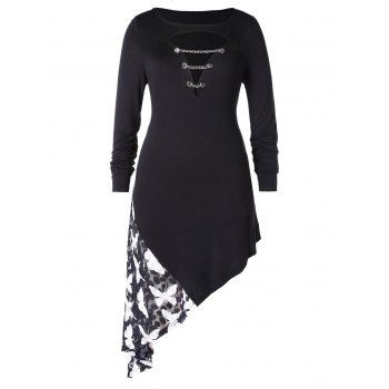 

Plus Size Cut Out Chains T-shirt, Black