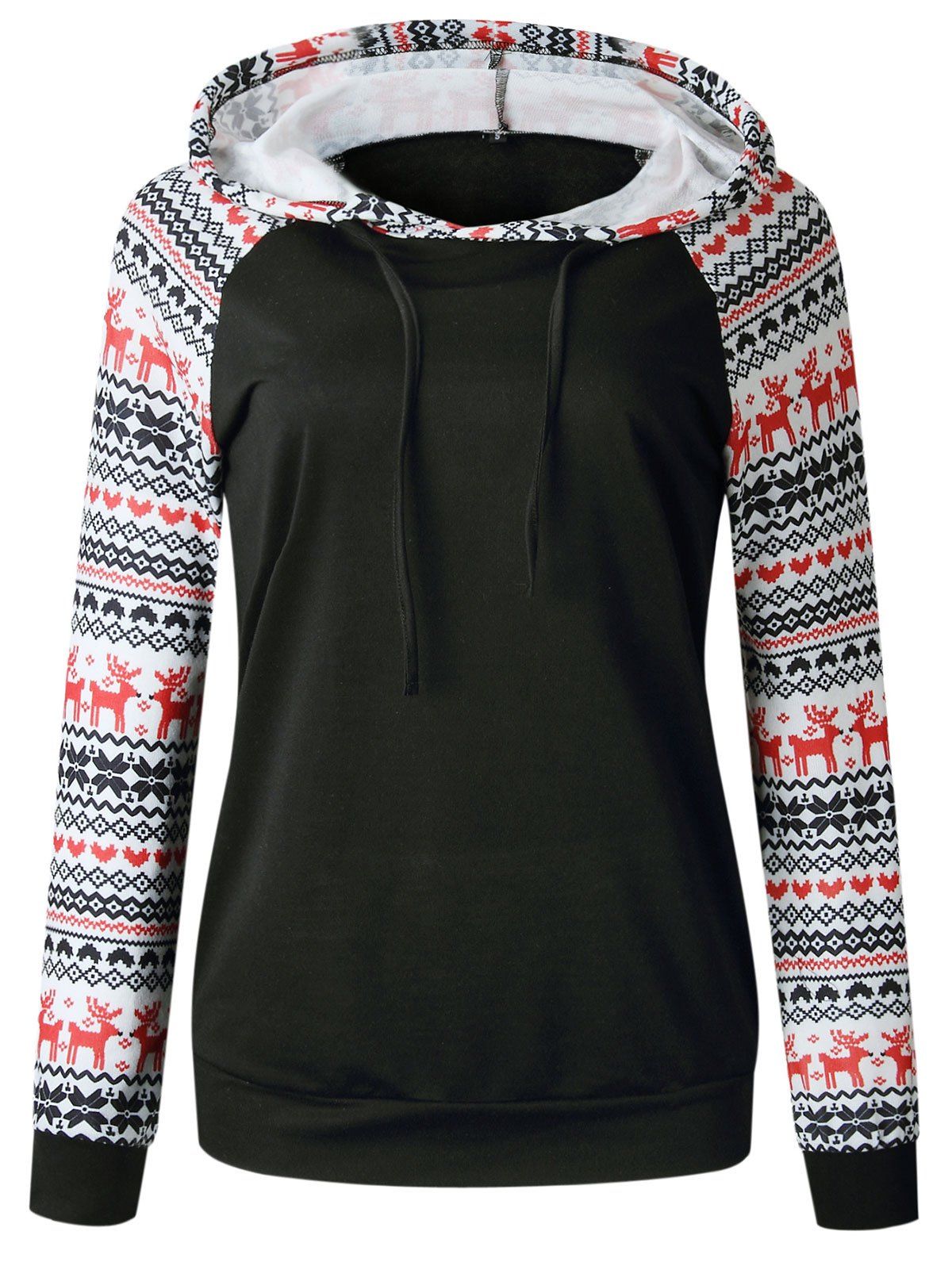 

Drawstring Christmas Printed Hoodie, Black