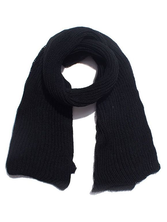 Écharpe longue en crochet de couleur unie hiver acrylique - Noir 