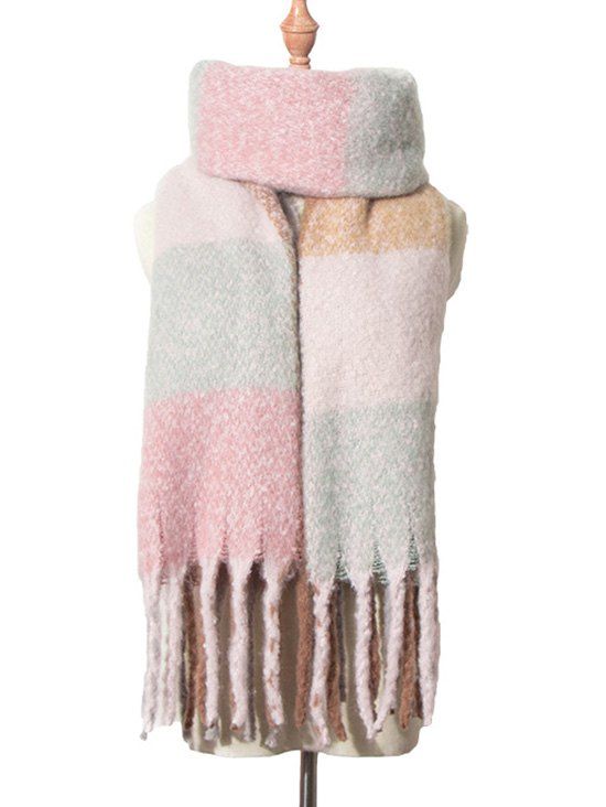 Écharpe épaisse à motif écossais motif pompon d'hiver - multicolor C 
