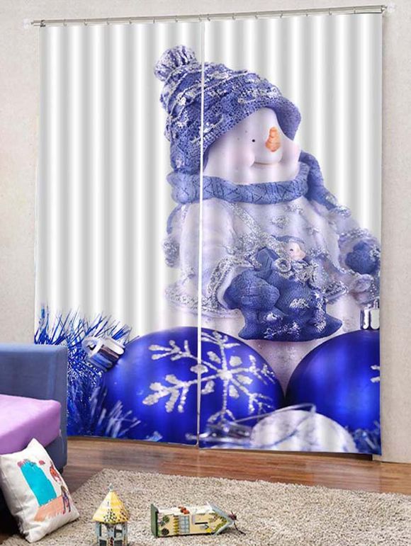 Rideaux de Fenêtre de Noël Bonhomme de Neige et Flocon de Neige Imprimés 2 Pièces - Blanc W28 X L39 INCH X 2PCS