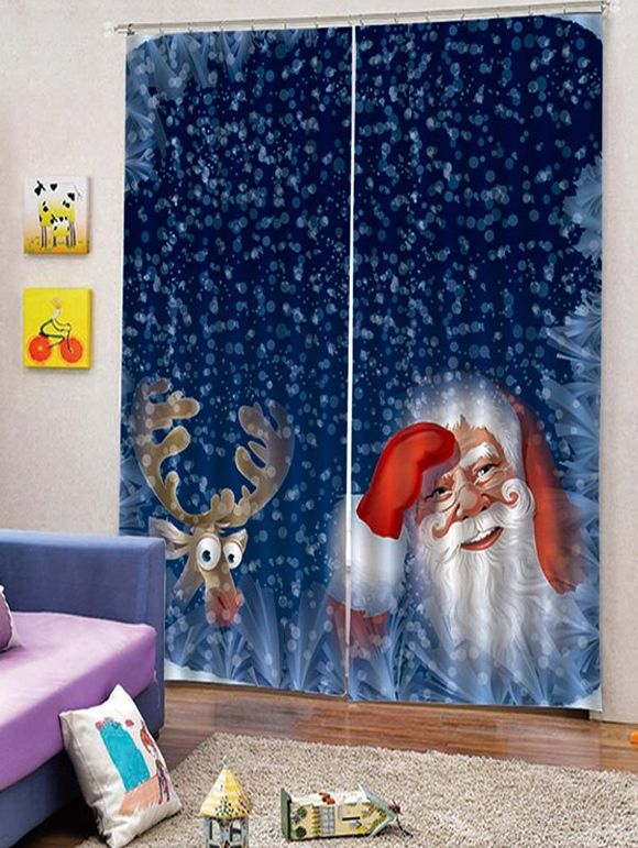Rideaux de Fenêtre Père Noël et Cerf 2 Pièces - Bleu profond W30 X L65 INCH X 2PCS