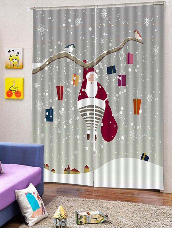 

2PCS Father Christmas Gift Snowflake Window Curtains, Gray cloud