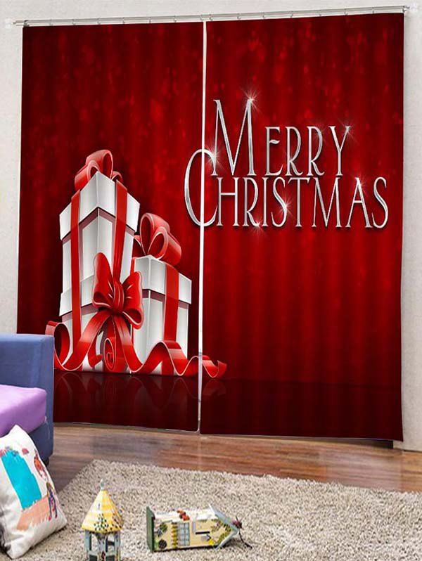 

2PCS Gift Merry Christmas Window Curtains, Red wine
