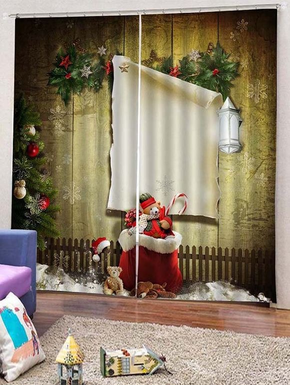 Rideaux de Fenêtre de Noël Flocon de Neige et Ours Imprimés 2 Pièces - Verge d'Or W28 X L39 INCH X 2PCS