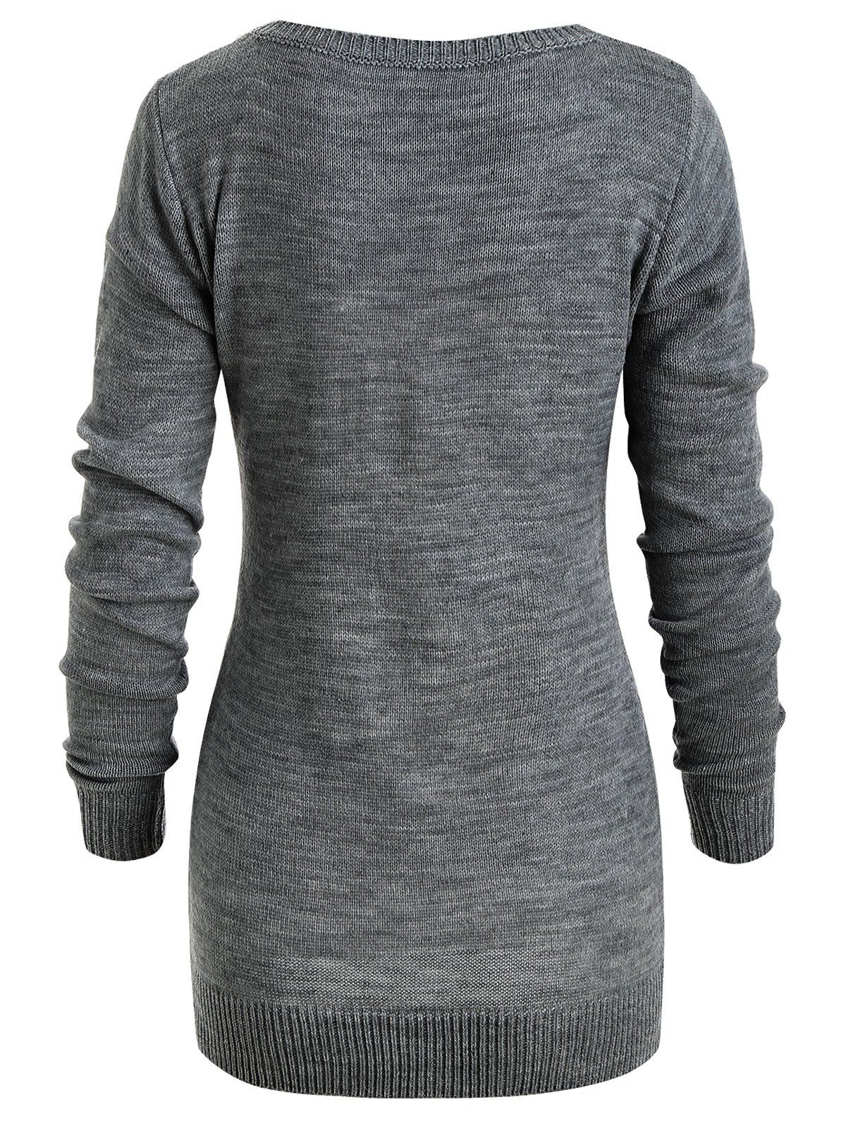 Pullover Sweater with Striped Scarf - GRAY M