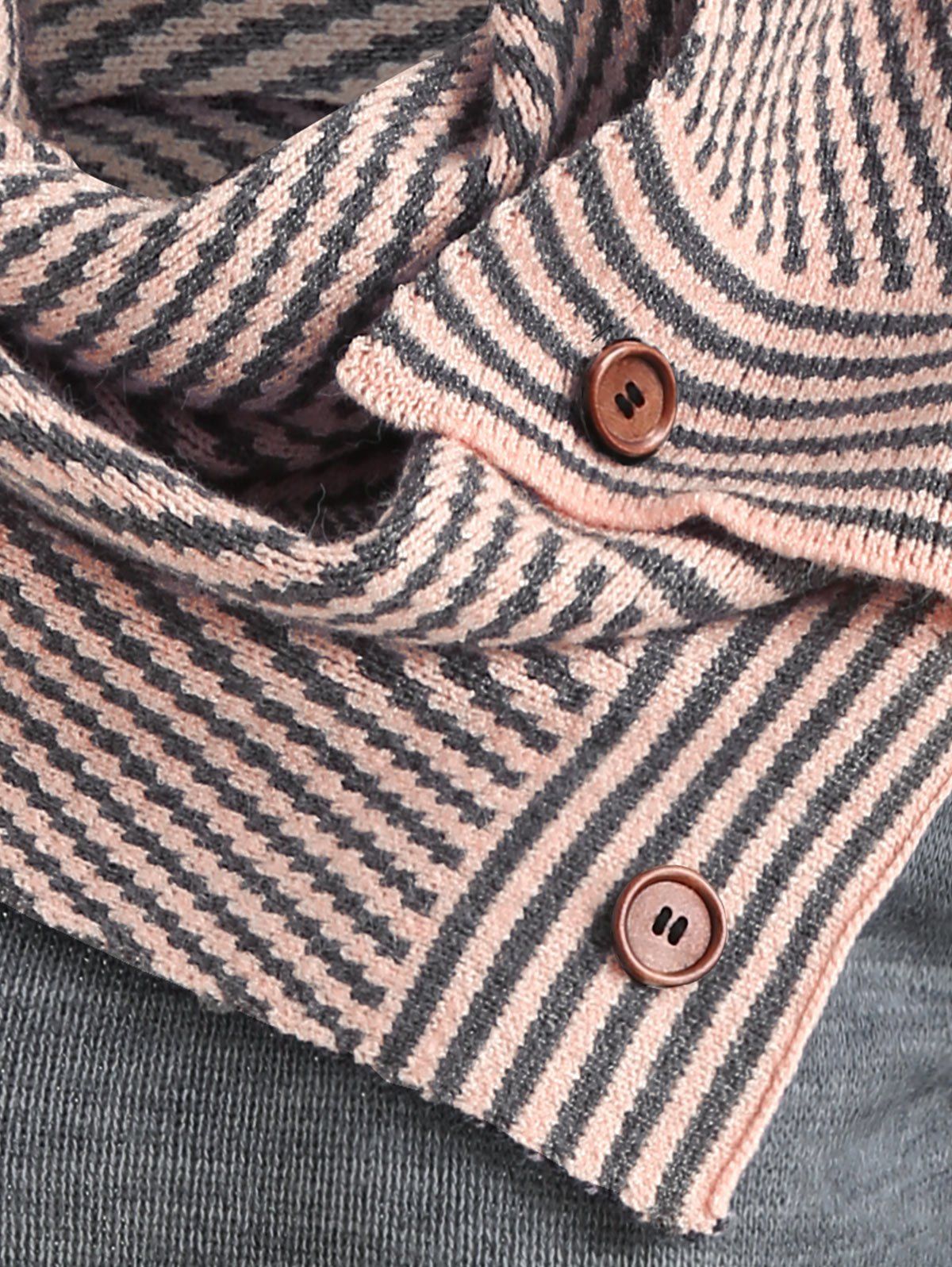 Pullover Sweater with Striped Scarf - GRAY M