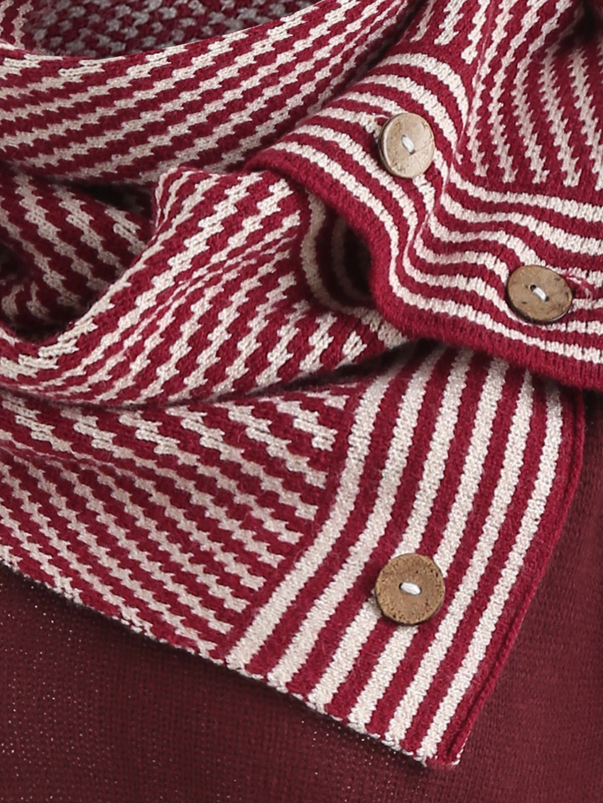 Pullover Sweater with Striped Scarf - RED WINE M