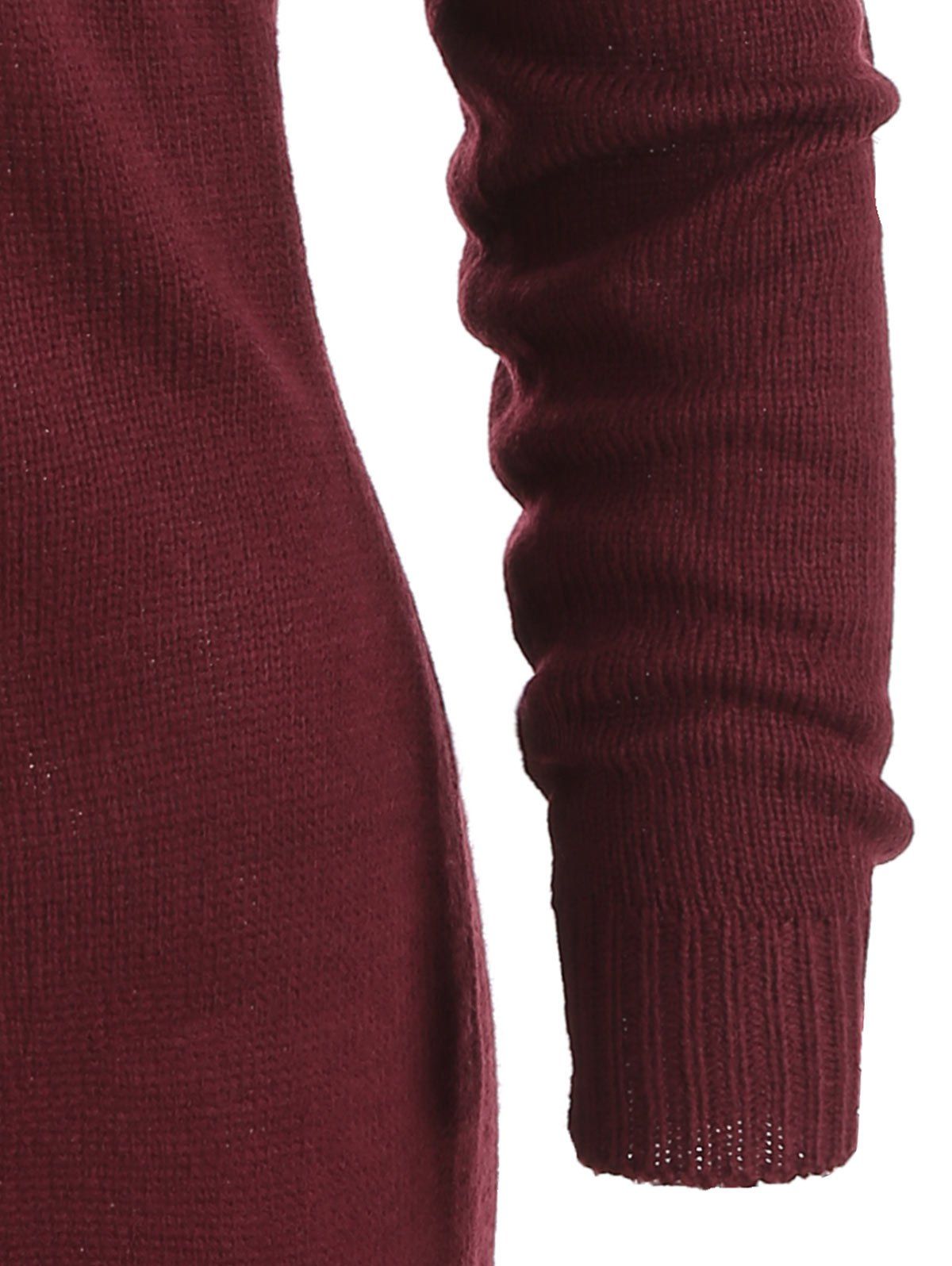 Pullover Sweater with Striped Scarf - RED WINE M