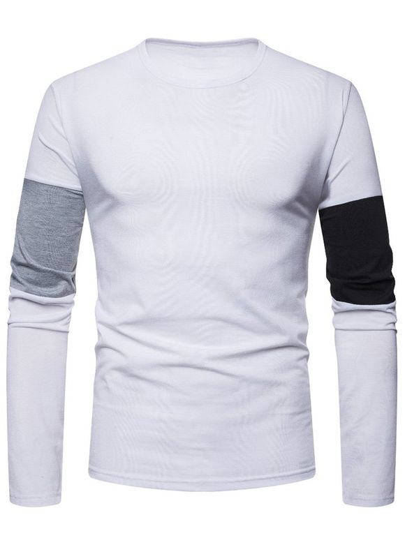 T-Shirt à Col Ras-de-Cou avec Épissure de Couleurs - Blanc XL