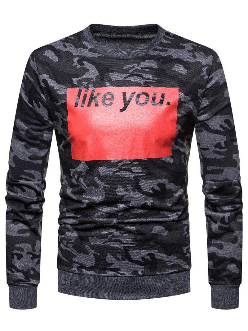 Sweat-Shirt Motif Camouflage à Imprimé Blocs de Couleurs et Inscription - Noir XL