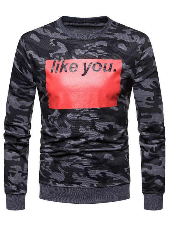 Sweat-Shirt Motif Camouflage à Imprimé Blocs de Couleurs et Inscription - Noir L