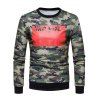 Sweat-Shirt Motif Camouflage à Imprimé Blocs de Couleurs et Inscription - Vert Armée L