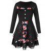 Robe Haute Basse Multicouche Fleur Imprimée Grande Taille - Noir L