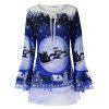T-shirt de Noël Imprimné à Manches Evasées de Grande Taille - Bleu Cobalt 4X