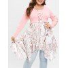 T-shirt Mouchoir Fleur de Grande Taille à Lacets - Rose clair 5X