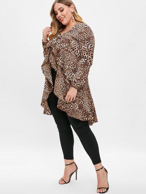 Download 63% OFF 2019 Plus Size Layered Leopard Print High Low ...