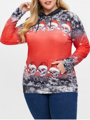Plus Size Christmas Skulls Snowflake Pullover Hoodie