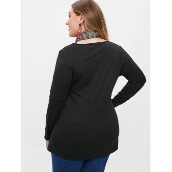 

Plus Size Long Sleeve Color Block T-shirt with Scarf, Black