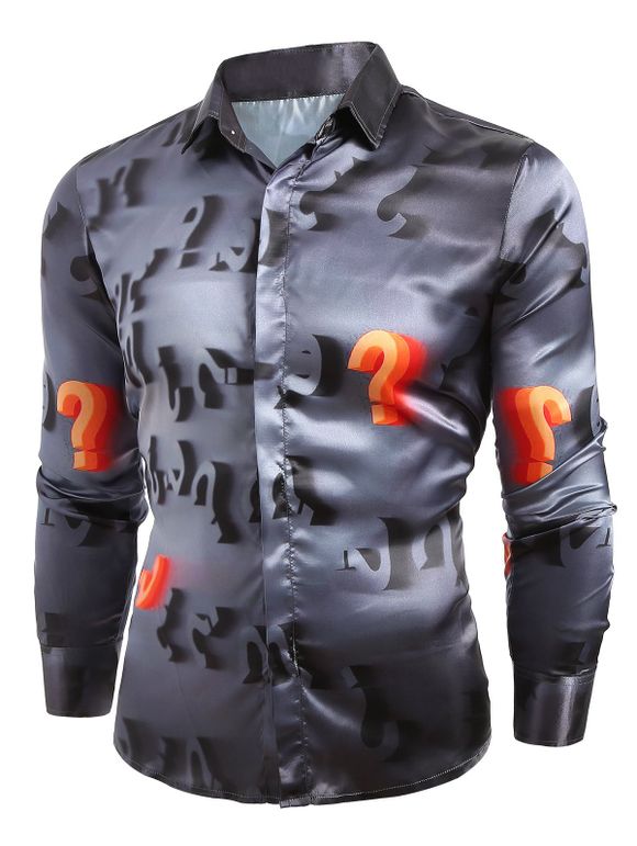 Chemise Manches Longues Motif Points d'Interrogation Couleur Métallisée - Gris 2XL
