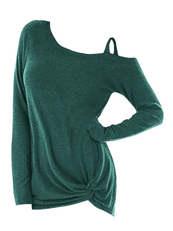 T-shirt Tordu Détaillé Grande Taille à Manches Longues - Vert 4X