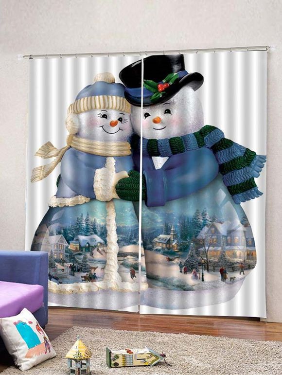 Rideaux de Fenêtre de Noël Motif Couple de Bonhommes de Neige 2 Pièces - multicolor W30 X L65 INCH X 2PCS