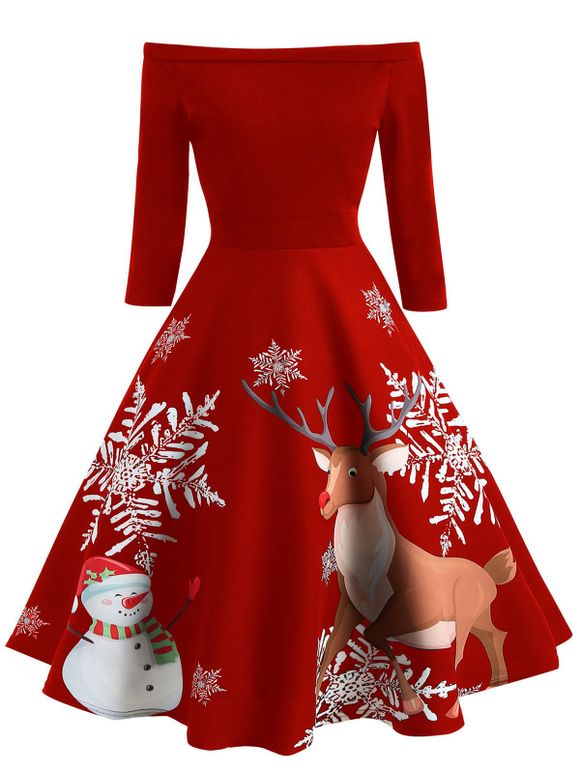 Robe de Noël Ligne A Wapiti Imprimé - Rouge L
